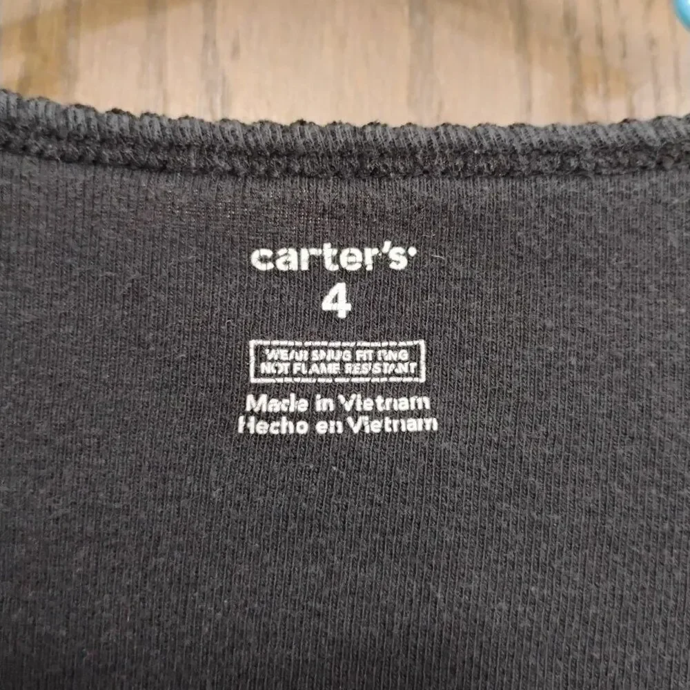 Carters Black Cat Long Sleeve PJ Shirt Girls Size 4